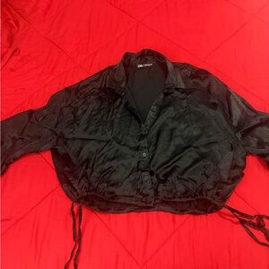 Zara Black Satin-Look Button Shirt